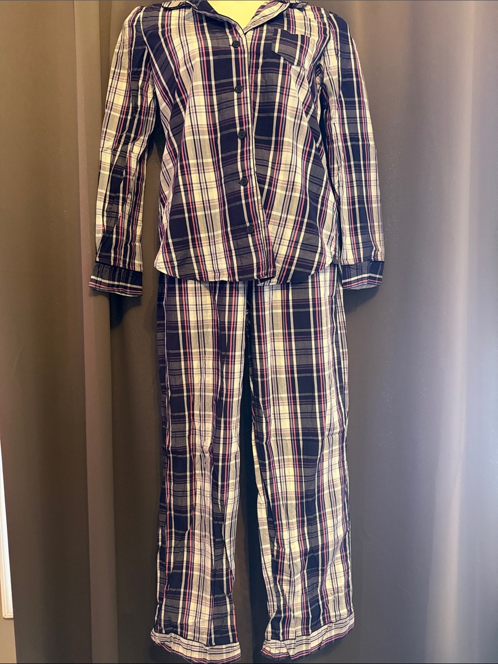 Victoria's Secret Navy, White & Purple Plaid Pajama Set